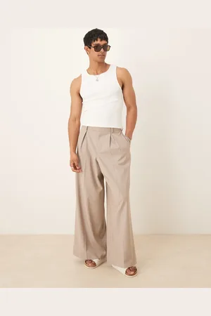 ASOS Smart extreme wide pants with box pleat in pinstripe-Neutral