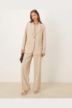 Y.A.S High waist wide leg tailored pants in cream (part of a set)-Neutral