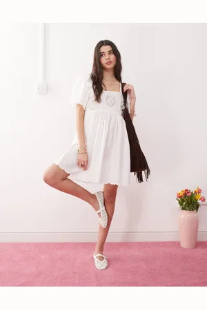 Reclaimed Babydoll smock dress with embroidery lace detail in