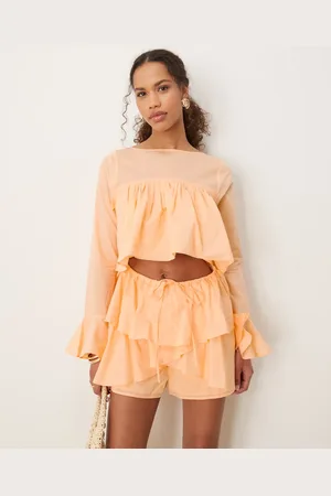 ASOS Cotton ruffle cutout playsuit in -Orange