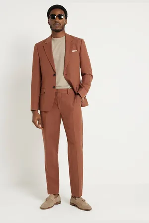 River Island Linen look slim suit pants in -Orange