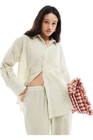 4th & Reckless Lightweight linen look pocket detail beach shirt in (part of a set)-Green