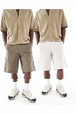 JACK & JONES 2 pack cargo shorts in khaki and cream-Green