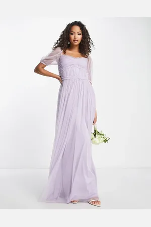 ANAYA Bridesmaid puff sleeve maxi dress in -Purple