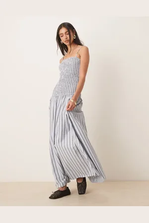 Glamorous Shirred drop waist maxi dress in white