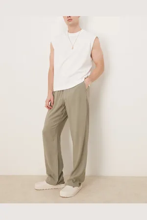 ASOS Baggy fit pull-on linen-rich pants in -Green