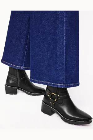 Boden Harness Detail Biker Boots-Black Leather Women