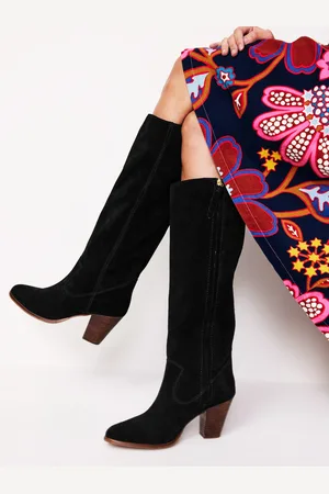 Boden Almond Toe Heeled Knee Boots-Black Women
