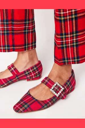 Boden Vic Chisel Toe Mary Janes-Red and Blue Check Women