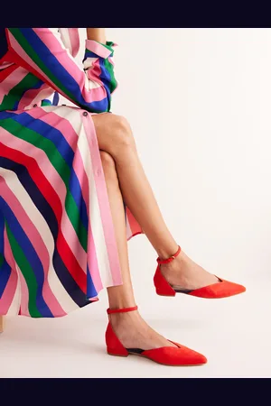 Boden Ankle Strap Point Flats-Post Box Red Suede Women