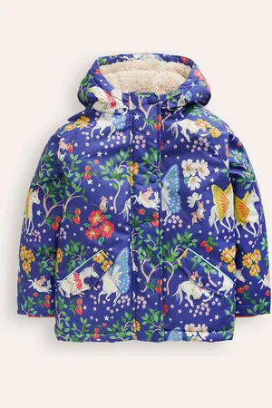 Boden Sherpa Lined Anorak-Blue Enchanted Unicorn Girls