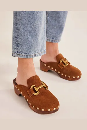 Boden Iris Snaffle Heeled Clogs-Golden Brown Suede Women