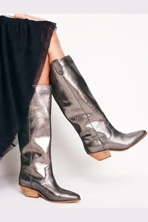 Boden Western Knee High Boots-Silver Women