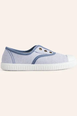 Boden Laceless Canvas Pull-ons-Blue Ticking Stripe Girls