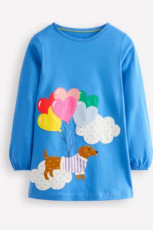 Boden Appliqué Jersey Tunic-Peacock Plume Blue Dog Girls
