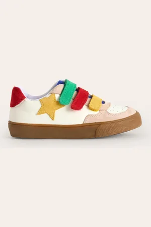 Boden Leather Low Top-White and Multi Colourblock Boys