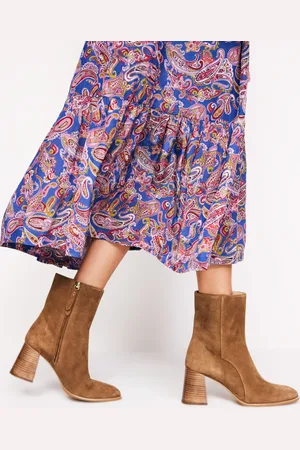 Boden Heeled Leather Mid Boots-Tan Suede Women