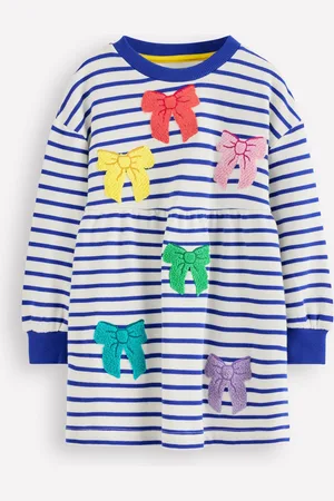 Boden Heavyweight Tunic-Ivory/Starboard Stripe Bows Girls