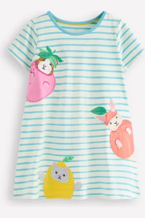 Boden Short Sleeve Applique Tunic-Caribbean Blue Animals Girls