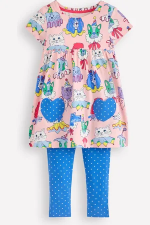 Boden Short-sleeved print tunic set-Chalk Pink Parade Pets Girls