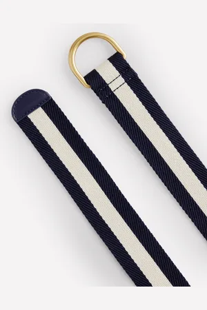 Boden Webbing D-Ring Belt-Navy and Ivory Women