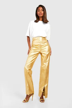 Brunello Cucinelli Metallic Gabardine Wide-leg Trousers In Gold | ModeSens