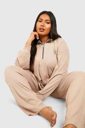 Ribbed Zip Bodysuit And Jogger Set