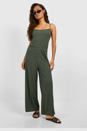 Buy Boohoo Linen Strappy Culotte Jumpsuit In Yellow