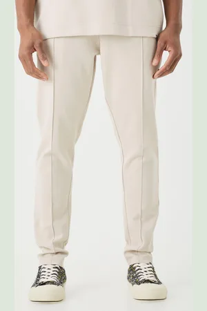 BoohooMAN Tall Slim Tapered Cropped Bonded Scuba Jogger in White