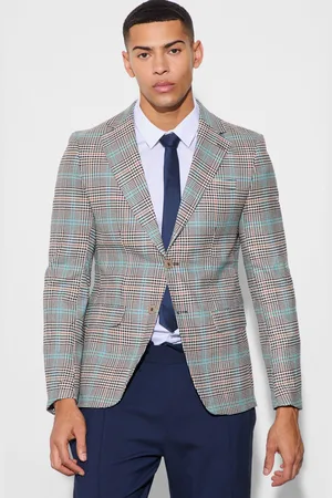 Boohoo Slim Single Breasted Check Suit Jacket - - 36