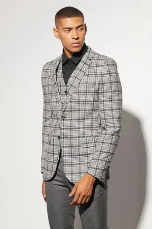 Boohoo Skinny Single Breasted Check Suit Jacket - - 36