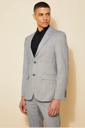 Boohoo Slim Single Breasted Check Suit Jacket - - 36