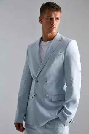 Boohoo Tall Double Breasted Skinny Linen Suit Jacket - - 36