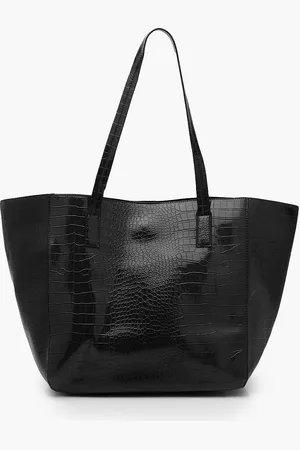 Boohoo Oversized Faux Leather Croc Tote Day Bag - - ONE SIZE