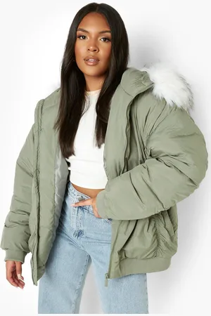 Boohoo Plus Faux Fur Trim Bomber Jacket - - 24