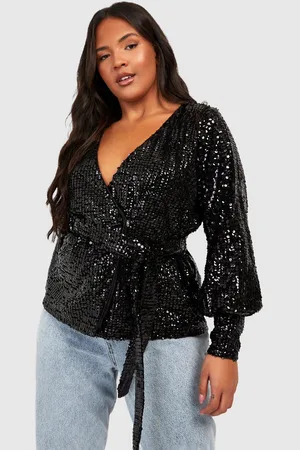 Boohoo Plus Sequin Wrap Blouse - - 16