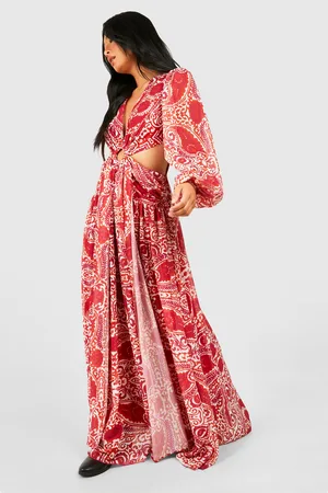 Boohoo Petite Tile Print Ring Detail Cut Out Maxi Dress - - 14