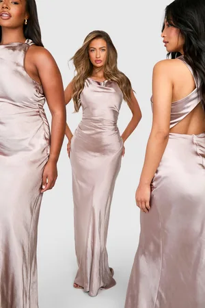 Boohoo Bridesmaid Satin High Neck Maxi Dress - - 14