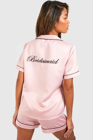 Boohoo Bridesmaid Satin Embroidered Pj Short Set - - 10