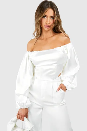 Boohoo Satin Bardot Corset Top - - 8