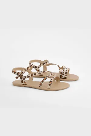 Boohoo Wide Fit Leopard Asymmetric Basic Sandals - - 6
