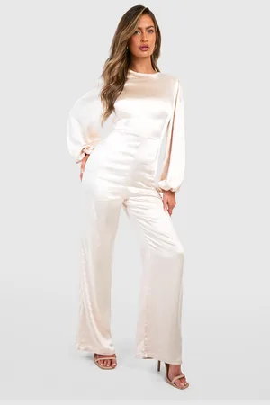 Boohoo Bridesmaid Satin Blouson Sleeve Jumpsuit - - 10