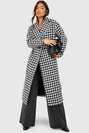 Boohoo Petite Dogtooth Belted Wool Look Trench - - 10