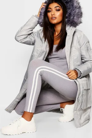 Boohoo Faux Fur Trim Sporty Parka Coat - - 8