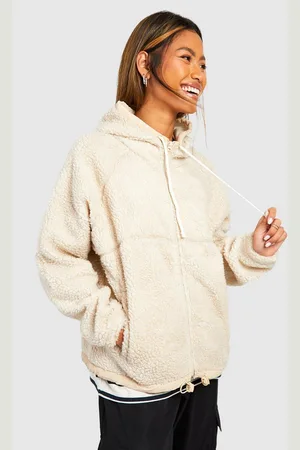 Boohoo Hooded Teddy Zip Detail Jacket - - 14