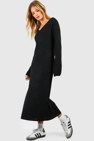 Boohoo Flare Sleeve Knit Midaxi Dress - - 8