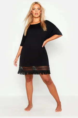 Boohoo Plus Crochet Tassel Hem Beach Dress - - 20