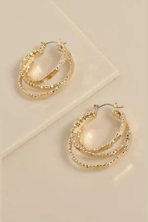 Boohoo Textured Triple Hoop - - ONE SIZE