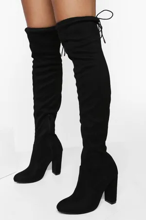 Boohoo Block Heel Tie Thigh High Boots - - 5