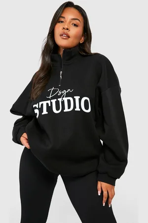 Boohoo Plus Dsgn Studio Script Half Zip Sweatshirt - - 16
